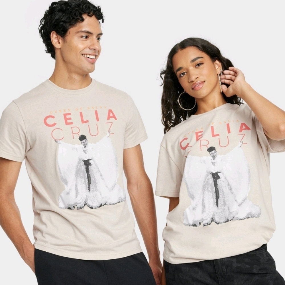Latino Heritage Month Adult Short Sleeve Celia Cruz Graphic T-Shirt - Tan 1X